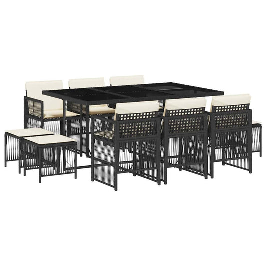 11 Piece Garden Dining Set with Cushions Black Poly Rattan 11 Piece Garden Dining Set with Cushions Black Poly Rattan