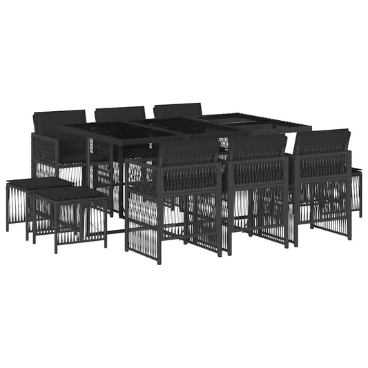 11 Piece Garden Dining Set with Cushions Black Poly Rattan 11 Piece Garden Dining Set with Cushions Black Poly Rattan