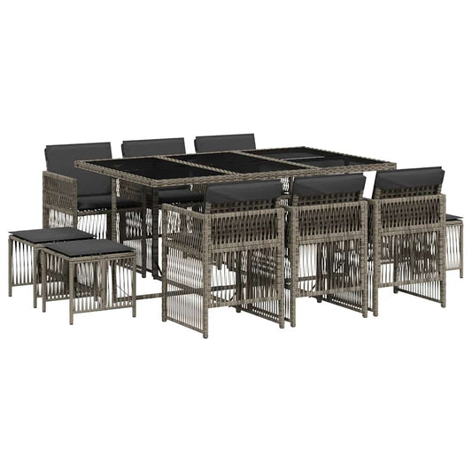 11 Piece Garden Dining Set with Cushions Grey Poly Rattan 11 Piece Garden Dining Set with Cushions Grey Poly Rattan