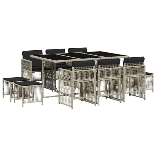 11 Piece Garden Dining Set with Cushions Light Grey Poly Rattan 11 Piece Garden Dining Set with Cushions Light Grey Poly Rattan