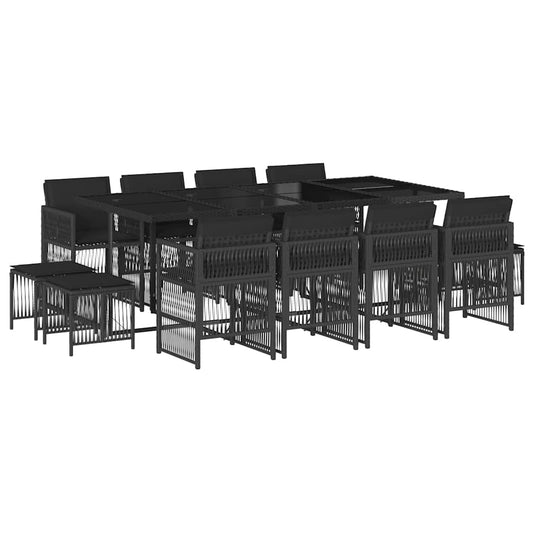 13 Piece Garden Dining Set with Cushions Black Poly Rattan 13 Piece Garden Dining Set with Cushions Black Poly Rattan