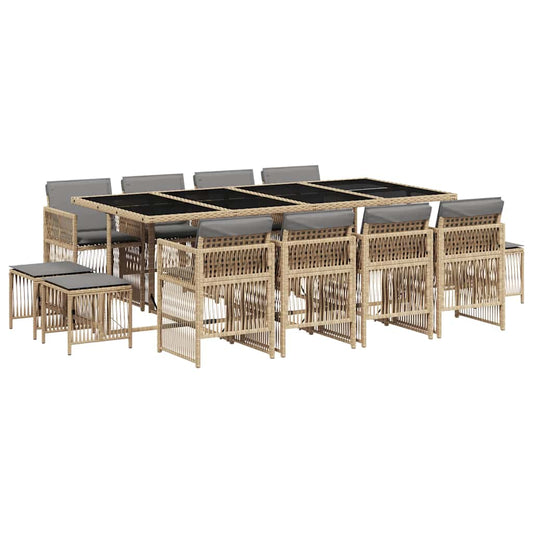 13 Piece Garden Dining Set with Cushions Mix Beige Poly Rattan 13 Piece Garden Dining Set with Cushions Mix Beige Poly Rattan