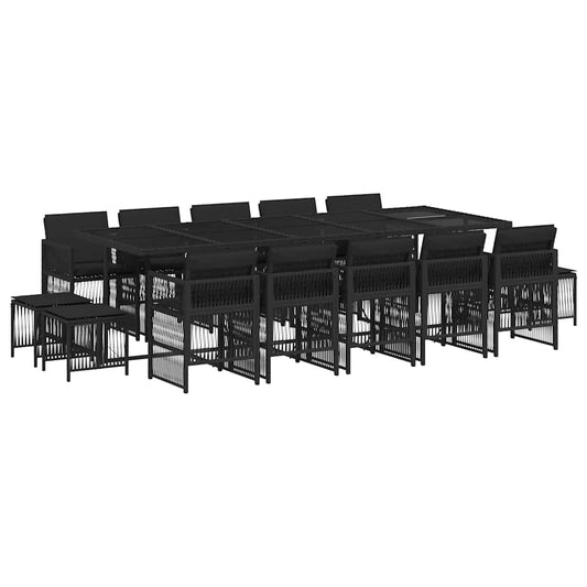 15 Piece Garden Dining Set with Cushions Black Poly Rattan 15 Piece Garden Dining Set with Cushions Black Poly Rattan