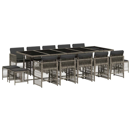 15 Piece Garden Dining Set with Cushions Grey Poly Rattan 15 Piece Garden Dining Set with Cushions Grey Poly Rattan