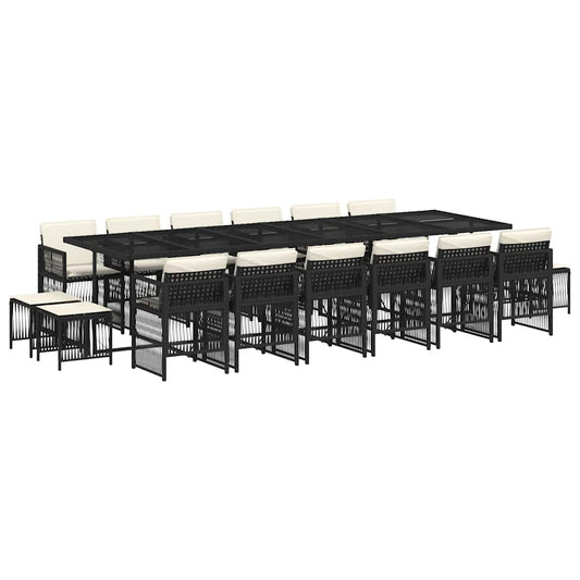 17 Piece Garden Dining Set with Cushions Black Poly Rattan 17 Piece Garden Dining Set with Cushions Black Poly Rattan