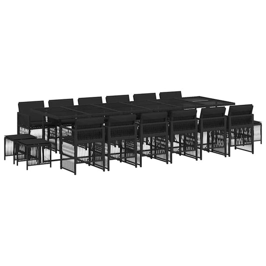 17 Piece Garden Dining Set with Cushions Black Poly Rattan 17 Piece Garden Dining Set with Cushions Black Poly Rattan