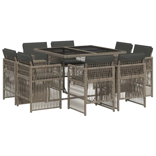 9 Piece Garden Dining Set with Cushions Grey Poly Rattan 9 Piece Garden Dining Set with Cushions Grey Poly Rattan