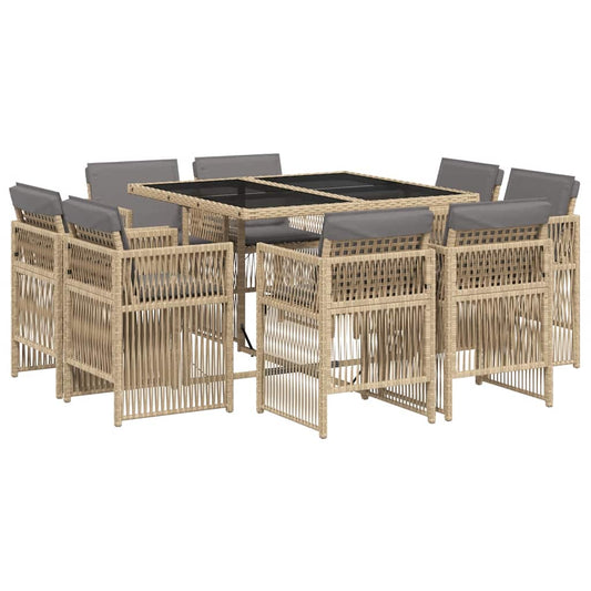 9 Piece Garden Dining Set with Cushions Mix Beige Poly Rattan 9 Piece Garden Dining Set with Cushions Mix Beige Poly Rattan