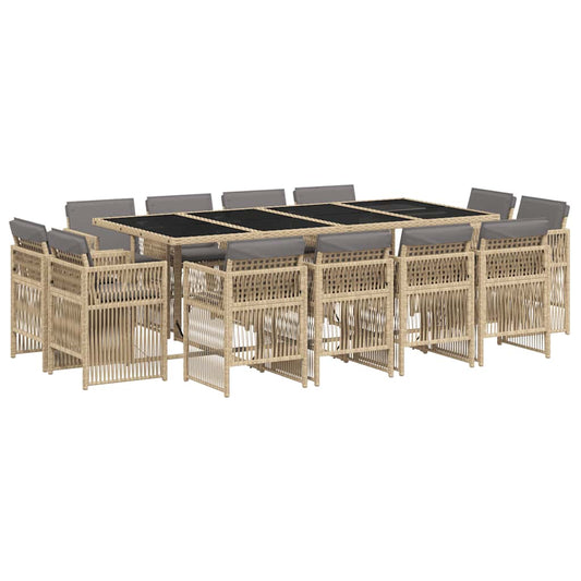 13 Piece Garden Dining Set with Cushions Mix Beige Poly Rattan 13 Piece Garden Dining Set with Cushions Mix Beige Poly Rattan