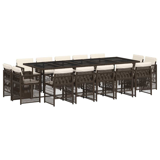 15 Piece Garden Dining Set with Cushions Brown Poly Rattan 15 Piece Garden Dining Set with Cushions Brown Poly Rattan