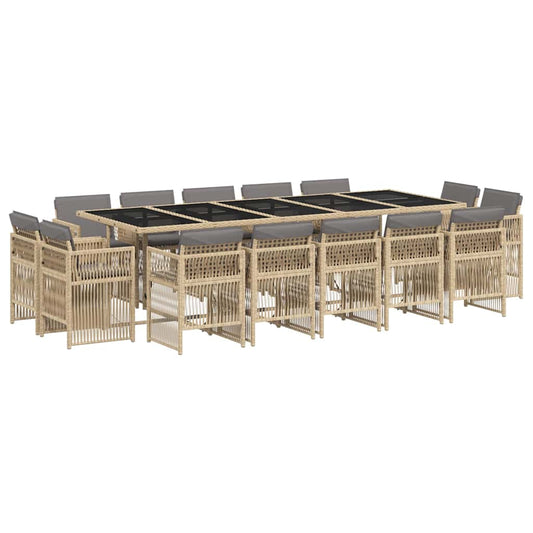 15 Piece Garden Dining Set with Cushions Mix Beige Poly Rattan 15 Piece Garden Dining Set with Cushions Mix Beige Poly Rattan