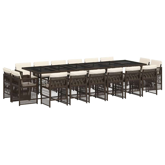 17 Piece Garden Dining Set with Cushions Brown Poly Rattan 17 Piece Garden Dining Set with Cushions Brown Poly Rattan