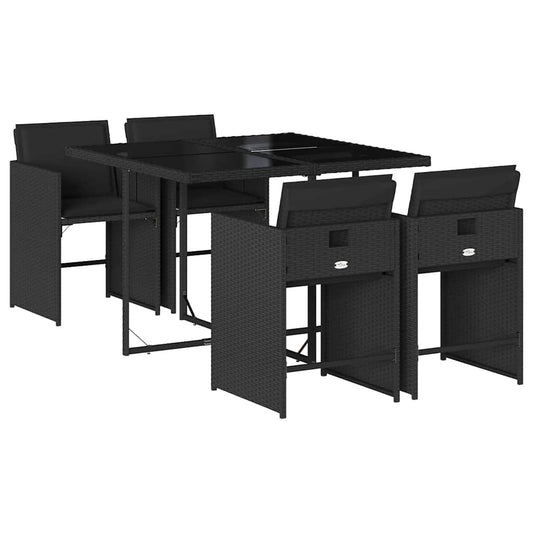 Garden Dining Set | Black | PE rattan | 4-seater | Foldable Garden Dining Set | Black | PE rattan | 4-seater | Foldable