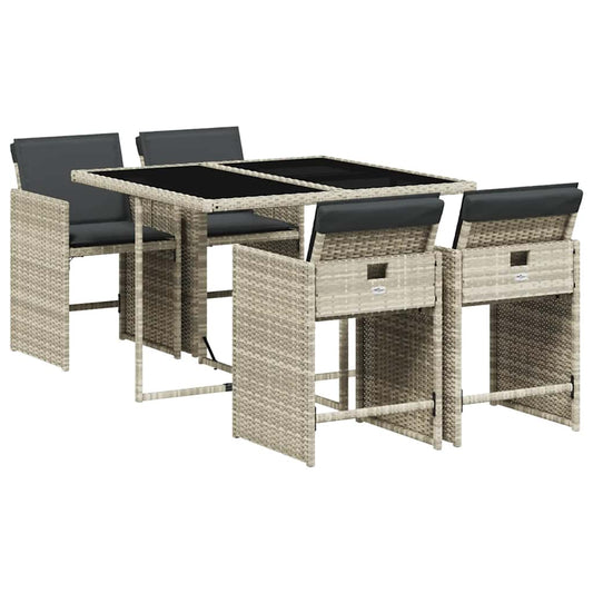 5 Piece Garden Dining Set with Cushions Light Grey Poly Rattan 5 Piece Garden Dining Set with Cushions Light Grey Poly Rattan
