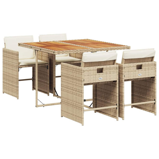 5 Piece Garden Dining Set with Cushions Beige Poly Rattan 5 Piece Garden Dining Set with Cushions Beige Poly Rattan