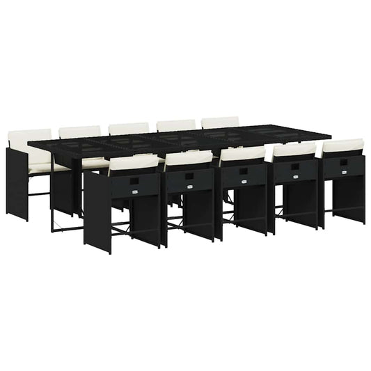 11 Piece Garden Dining Set with Cushions Black Poly Rattan 11 Piece Garden Dining Set with Cushions Black Poly Rattan