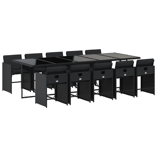 11 Piece Garden Dining Set with Cushions Black Poly Rattan 11 Piece Garden Dining Set with Cushions Black Poly Rattan