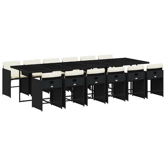13 Piece Garden Dining Set with Cushions Black Poly Rattan 13 Piece Garden Dining Set with Cushions Black Poly Rattan