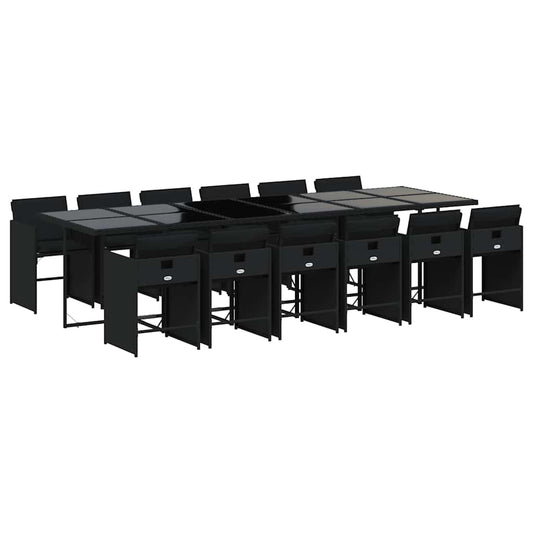 13 Piece Garden Dining Set with Cushions Black Poly Rattan 13 Piece Garden Dining Set with Cushions Black Poly Rattan
