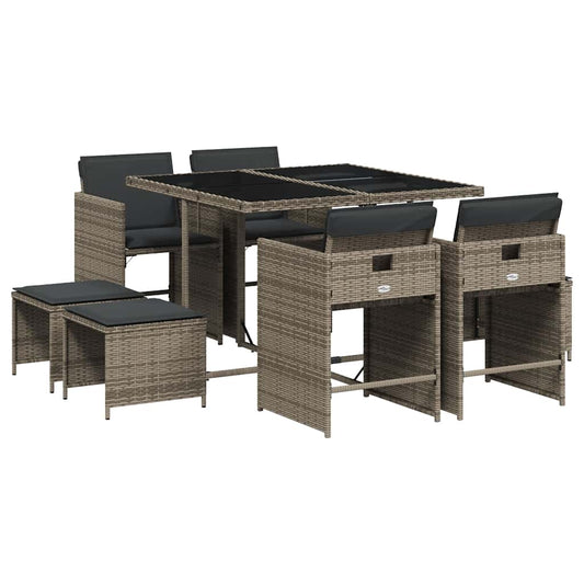 9 Piece Garden Dining Set with Cushions Grey Poly Rattan 9 Piece Garden Dining Set with Cushions Grey Poly Rattan