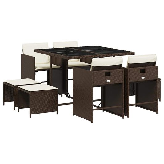 9 Piece Garden Dining Set with Cushions Brown Poly Rattan 9 Piece Garden Dining Set with Cushions Brown Poly Rattan