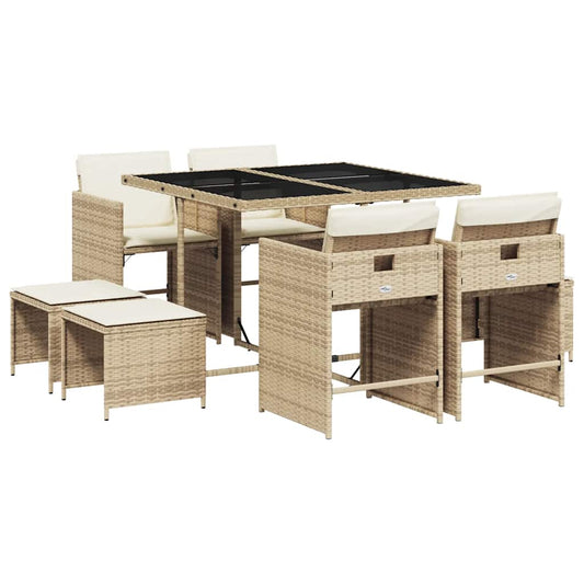 9 Piece Garden Dining Set with Cushions Beige Poly Rattan 9 Piece Garden Dining Set with Cushions Beige Poly Rattan