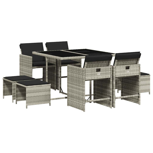 9 Piece Garden Dining Set with Cushions Light Grey Poly Rattan 9 Piece Garden Dining Set with Cushions Light Grey Poly Rattan