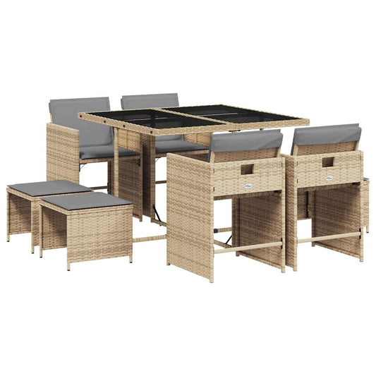 9 Piece Garden Dining Set with Cushions Mix Beige Poly Rattan 9 Piece Garden Dining Set with Cushions Mix Beige Poly Rattan