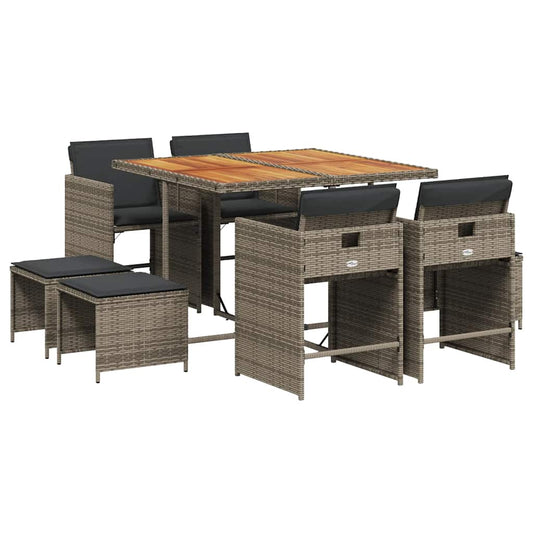 9 Piece Garden Dining Set with Cushions Grey Poly Rattan 9 Piece Garden Dining Set with Cushions Grey Poly Rattan