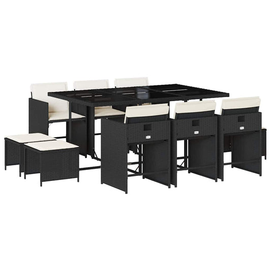 11 Piece Garden Dining Set with Cushions Black Poly Rattan 11 Piece Garden Dining Set with Cushions Black Poly Rattan