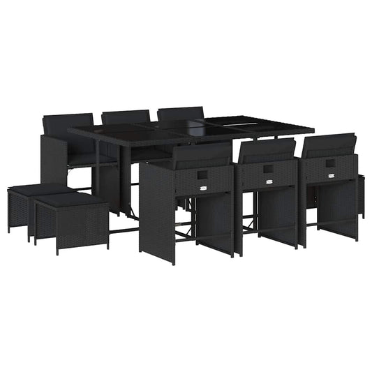 11 Piece Garden Dining Set with Cushions Black Poly Rattan 11 Piece Garden Dining Set with Cushions Black Poly Rattan