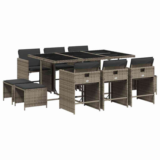 11 Piece Garden Dining Set with Cushions Grey Poly Rattan 11 Piece Garden Dining Set with Cushions Grey Poly Rattan