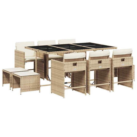 11 Piece Garden Dining Set with Cushions Beige Poly Rattan 11 Piece Garden Dining Set with Cushions Beige Poly Rattan