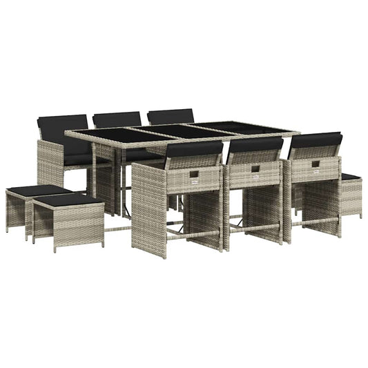 11 Piece Garden Dining Set with Cushions Light Grey Poly Rattan 11 Piece Garden Dining Set with Cushions Light Grey Poly Rattan