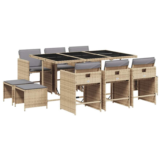 11 Piece Garden Dining Set with Cushions Mix Beige Poly Rattan 11 Piece Garden Dining Set with Cushions Mix Beige Poly Rattan