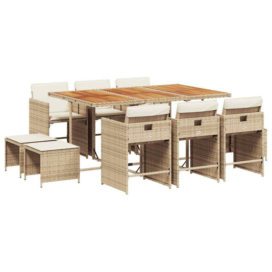 11 Piece Garden Dining Set with Cushions Beige Poly Rattan 11 Piece Garden Dining Set with Cushions Beige Poly Rattan