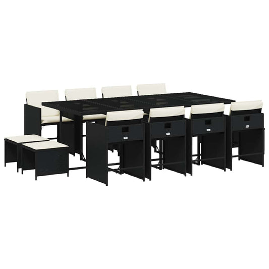 13 Piece Garden Dining Set with Cushions Black Poly Rattan 13 Piece Garden Dining Set with Cushions Black Poly Rattan