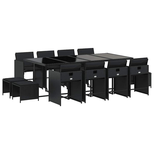 13 Piece Garden Dining Set with Cushions Black Poly Rattan 13 Piece Garden Dining Set with Cushions Black Poly Rattan