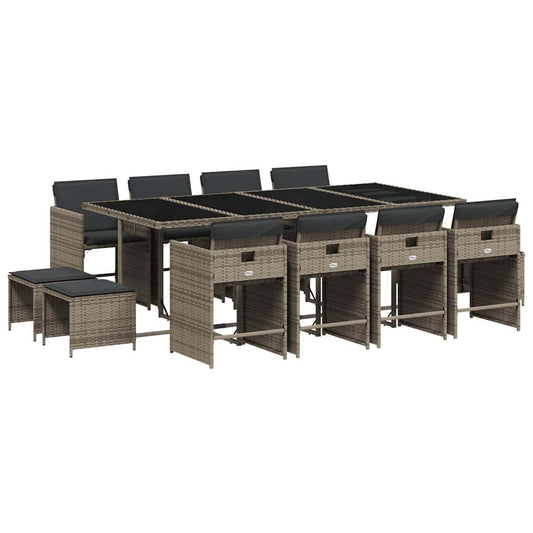 13 Piece Garden Dining Set with Cushions Grey Poly Rattan 13 Piece Garden Dining Set with Cushions Grey Poly Rattan