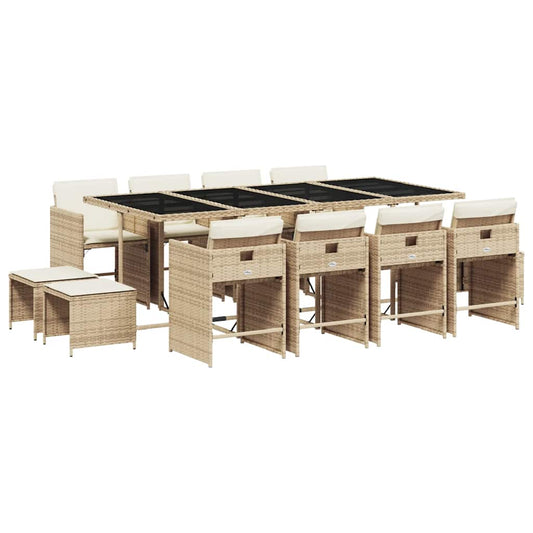 13 Piece Garden Dining Set with Cushions Beige Poly Rattan 13 Piece Garden Dining Set with Cushions Beige Poly Rattan