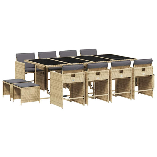 13 Piece Garden Dining Set with Cushions Mix Beige Poly Rattan 13 Piece Garden Dining Set with Cushions Mix Beige Poly Rattan