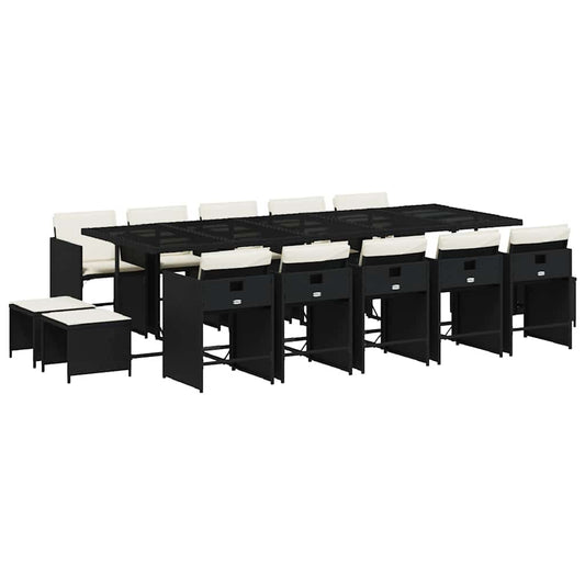 15 Piece Garden Dining Set with Cushions Black Poly Rattan 15 Piece Garden Dining Set with Cushions Black Poly Rattan