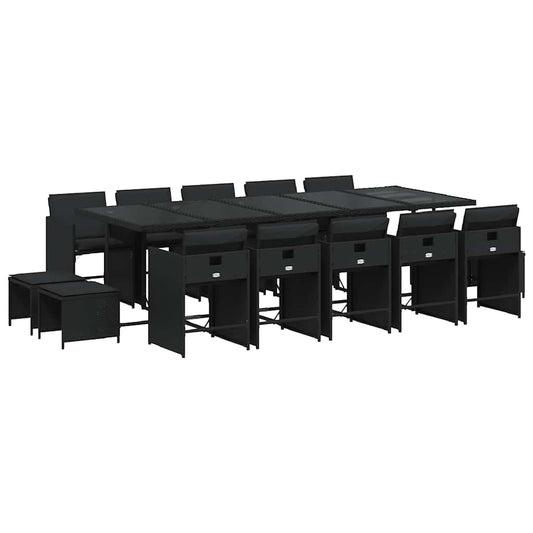 15 Piece Garden Dining Set with Cushions Black Poly Rattan 15 Piece Garden Dining Set with Cushions Black Poly Rattan