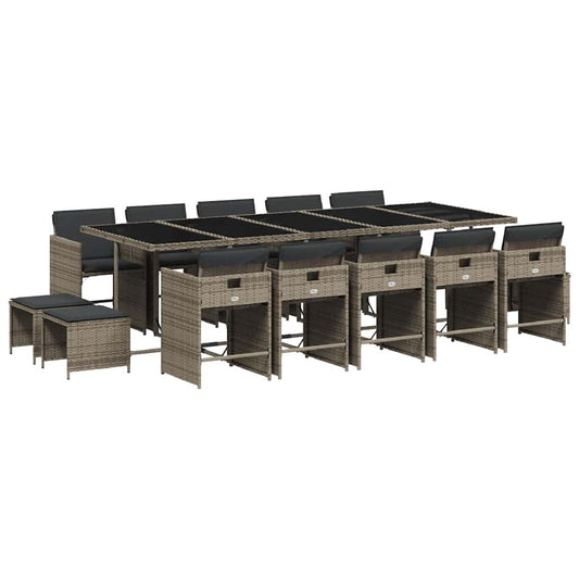 15 Piece Garden Dining Set with Cushions Grey Poly Rattan 15 Piece Garden Dining Set with Cushions Grey Poly Rattan