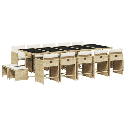 15 Piece Garden Dining Set with Cushions Beige Poly Rattan 15 Piece Garden Dining Set with Cushions Beige Poly Rattan