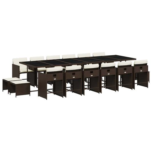 17 Piece Garden Dining Set with Cushions Brown Poly Rattan 17 Piece Garden Dining Set with Cushions Brown Poly Rattan