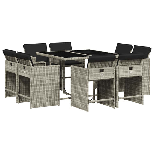 9 Piece Garden Dining Set with Cushions Light Grey Poly Rattan 9 Piece Garden Dining Set with Cushions Light Grey Poly Rattan