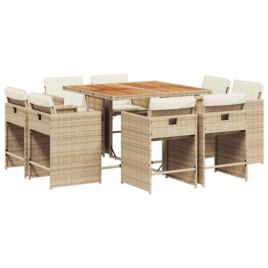9 Piece Garden Dining Set with Cushions Beige Poly Rattan 9 Piece Garden Dining Set with Cushions Beige Poly Rattan