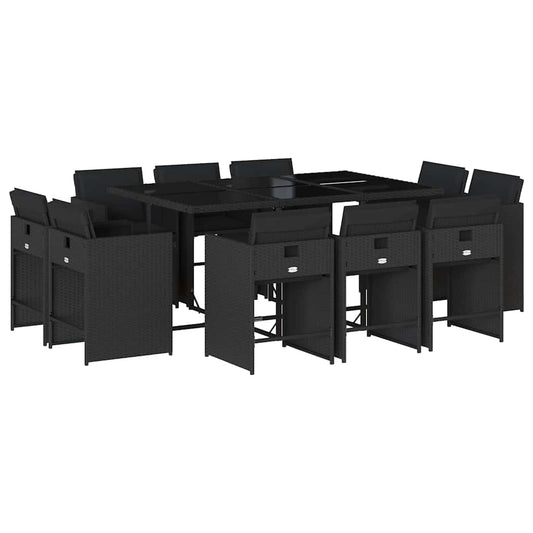 11 Piece Garden Dining Set with Cushions Black Poly Rattan 11 Piece Garden Dining Set with Cushions Black Poly Rattan