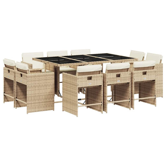 Garden Dining Set | Beige | PE Rattan | 10-Seater | Collapsible Garden Dining Set | Beige | PE Rattan | 10-Seater | Collapsible